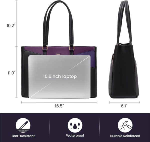 LOVEVOOK Laptop Tote Bag for Women 15.6 Inch Waterproof Leather Computer Bags Business Office Work Briefcase Black - Image 238
