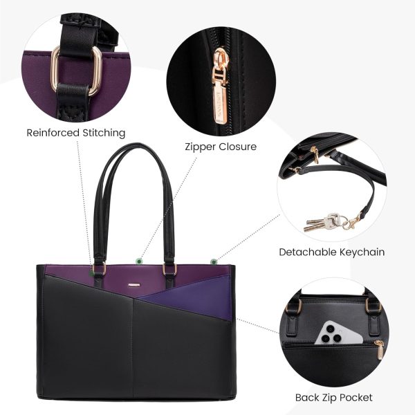 LOVEVOOK Laptop Tote Bag for Women 15.6 Inch Waterproof Leather Computer Bags Business Office Work Briefcase Black - Image 239