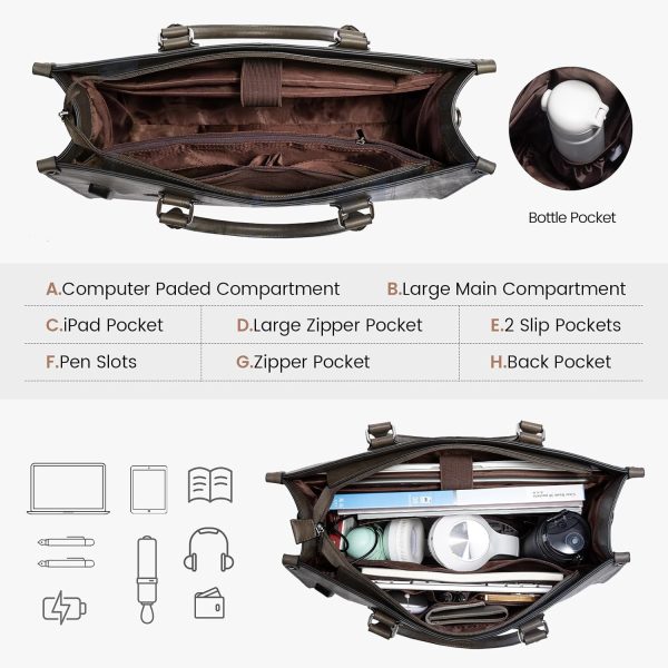 LOVEVOOK Laptop Bag for Women, 15.6 inch Laptop Tote Bag Vintage Work Bags for Women Computer Bag Office Briefcase Handbag - Image 83