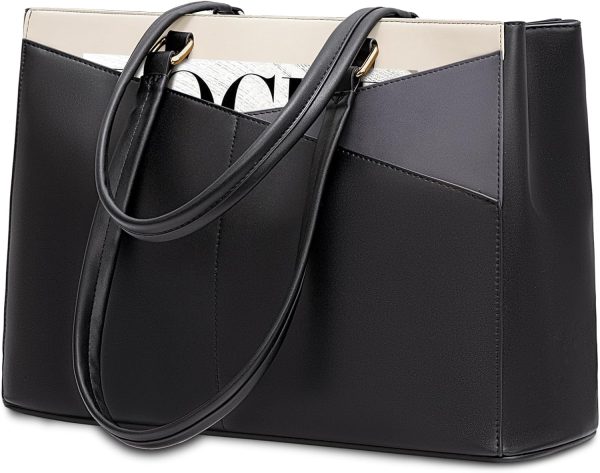 LOVEVOOK Laptop Tote Bag for Women 15.6 Inch Waterproof Leather Computer Bags Business Office Work Briefcase Black - Image 243