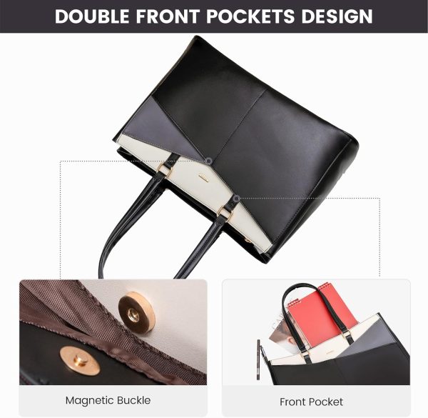 LOVEVOOK Laptop Tote Bag for Women 15.6 Inch Waterproof Leather Computer Bags Business Office Work Briefcase Black - Image 244