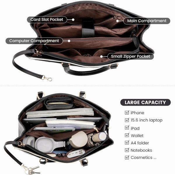 LOVEVOOK Laptop Tote Bag for Women 15.6 Inch Waterproof Leather Computer Bags Business Office Work Briefcase Black - Image 246