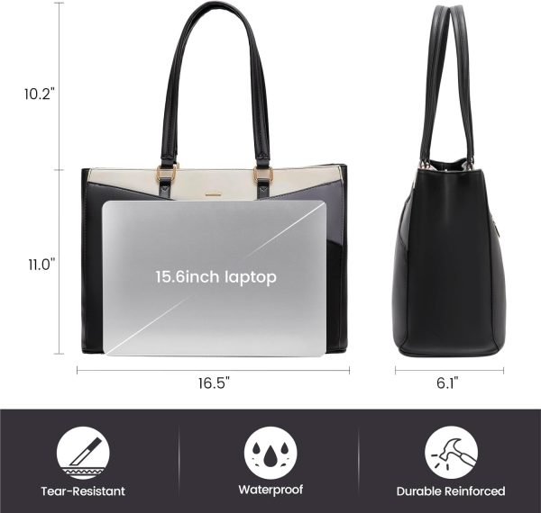 LOVEVOOK Laptop Tote Bag for Women 15.6 Inch Waterproof Leather Computer Bags Business Office Work Briefcase Black - Image 247