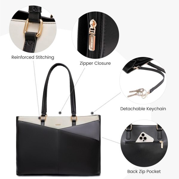 LOVEVOOK Laptop Tote Bag for Women 15.6 Inch Waterproof Leather Computer Bags Business Office Work Briefcase Black - Image 248