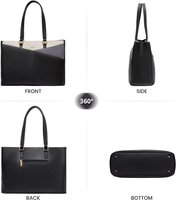 LOVEVOOK Laptop Tote Bag for Women 15.6 Inch Waterproof Leather Computer Bags Business Office Work Briefcase Black - Image 249