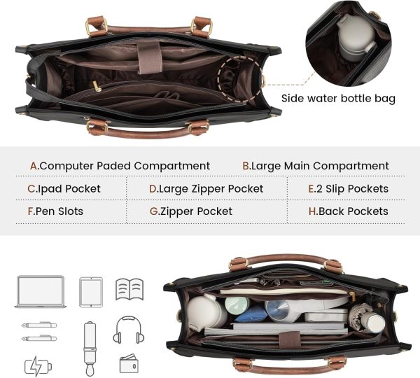 LOVEVOOK Laptop Bag for Women, 15.6 inch Laptop Tote Bag Vintage Work Bags for Women Computer Bag Office Briefcase Handbag - Image 99