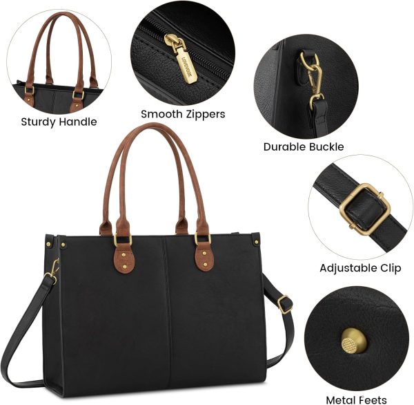LOVEVOOK Laptop Bag for Women, 15.6 inch Laptop Tote Bag Vintage Work Bags for Women Computer Bag Office Briefcase Handbag - Image 100