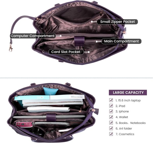 LOVEVOOK Laptop Tote Bag for Women 15.6 Inch Waterproof Leather Computer Bags Business Office Work Briefcase Black - Image 261