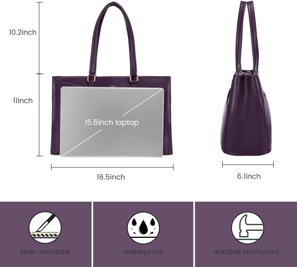 LOVEVOOK Laptop Tote Bag for Women 15.6 Inch Waterproof Leather Computer Bags Business Office Work Briefcase Black - Image 263