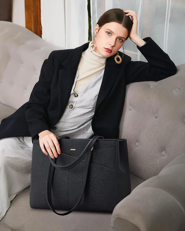 LOVEVOOK Laptop Tote Bag for Women 15.6 Inch Waterproof Leather Computer Bags Business Office Work Briefcase Black - Image 266
