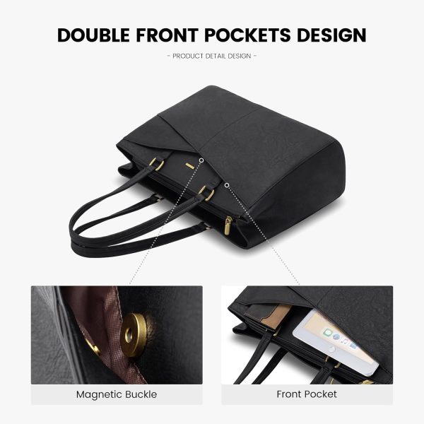 LOVEVOOK Laptop Tote Bag for Women 15.6 Inch Waterproof Leather Computer Bags Business Office Work Briefcase Black - Image 267