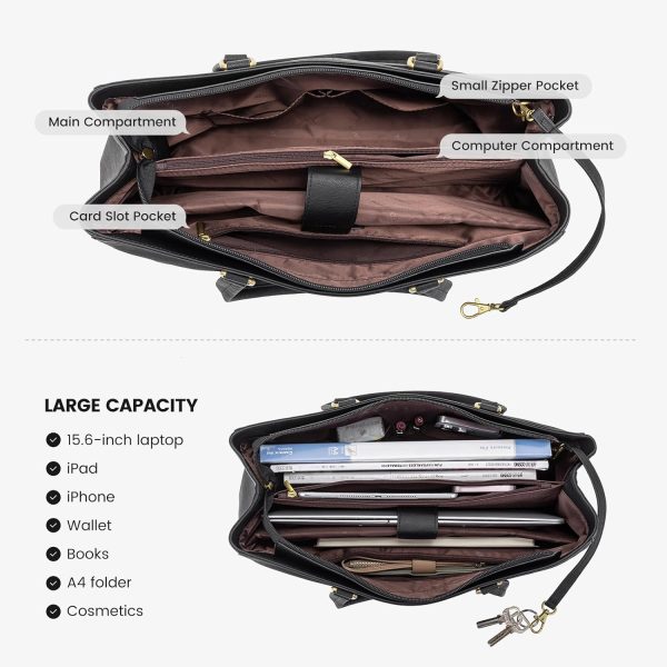 LOVEVOOK Laptop Tote Bag for Women 15.6 Inch Waterproof Leather Computer Bags Business Office Work Briefcase Black - Image 268