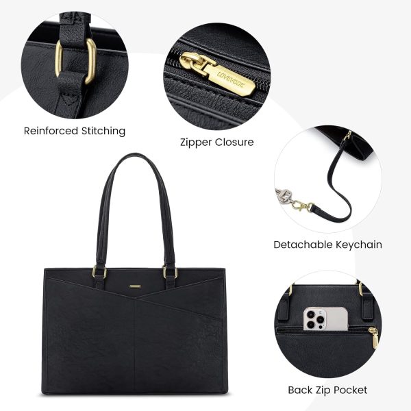 LOVEVOOK Laptop Tote Bag for Women 15.6 Inch Waterproof Leather Computer Bags Business Office Work Briefcase Black - Image 270