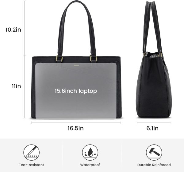 LOVEVOOK Laptop Tote Bag for Women 15.6 Inch Waterproof Leather Computer Bags Business Office Work Briefcase Black - Image 272
