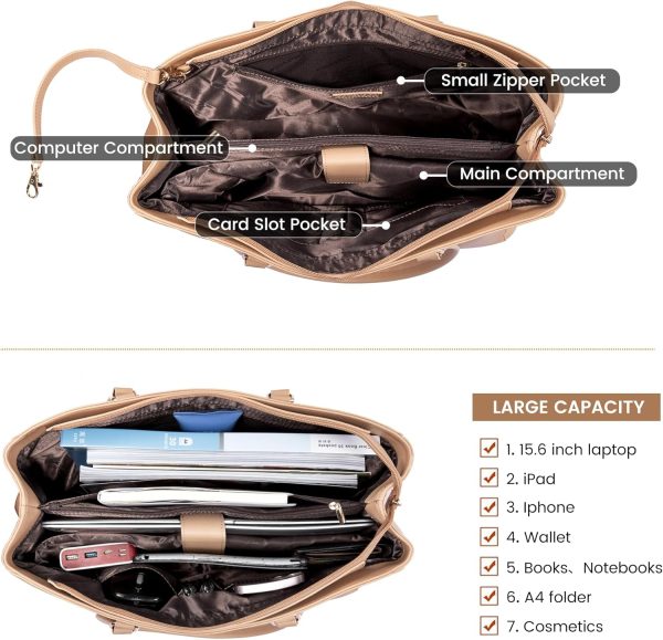 LOVEVOOK Laptop Tote Bag for Women 15.6 Inch Waterproof Leather Computer Bags Business Office Work Briefcase Black - Image 281