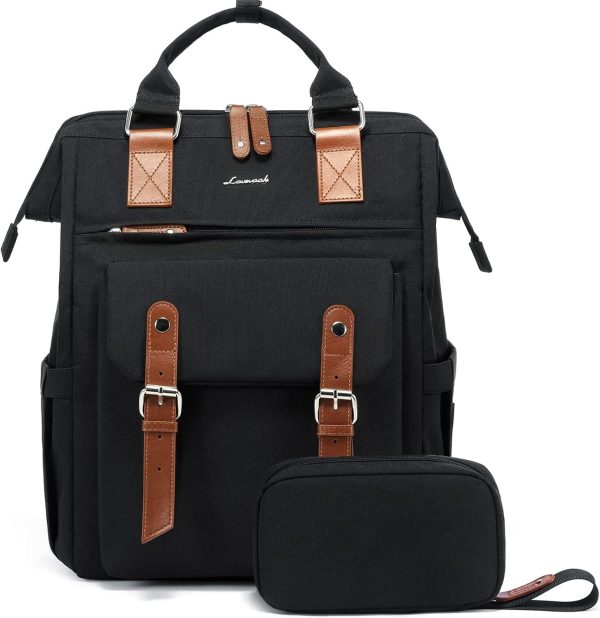 LOVEVOOK Laptop Backpack for Women Work Travel Backpack Purse, Commuter Business Computer Bag Teacher Nurse Bags, College School Backpack Student Bookbag with Multi-Pockets, 15.6 Inch, Black-brown