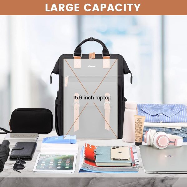 LOVEVOOK Laptop Backpack for Women Work Travel Backpack Purse, Commuter Business Computer Bag Teacher Nurse Bags, College School Backpack Student Bookbag with Multi-Pockets, 15.6 Inch, Black-brown - Image 4