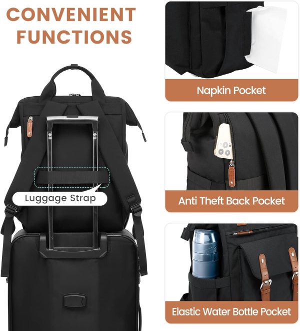 LOVEVOOK Laptop Backpack for Women Work Travel Backpack Purse, Commuter Business Computer Bag Teacher Nurse Bags, College School Backpack Student Bookbag with Multi-Pockets, 15.6 Inch, Black-brown - Image 5