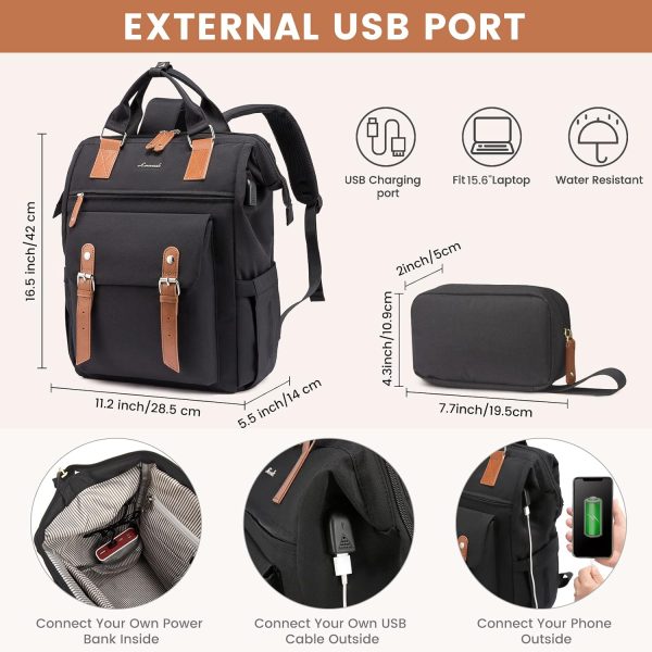 LOVEVOOK Laptop Backpack for Women Work Travel Backpack Purse, Commuter Business Computer Bag Teacher Nurse Bags, College School Backpack Student Bookbag with Multi-Pockets, 15.6 Inch, Black-brown - Image 6