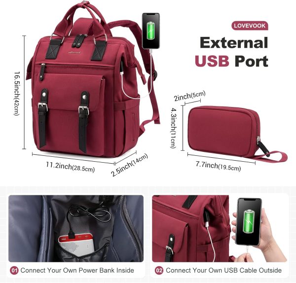 LOVEVOOK Laptop Backpack for Women Work Travel Backpack Purse, Commuter Business Computer Bag Teacher Nurse Bags, College School Backpack Student Bookbag with Multi-Pockets, 15.6 Inch, Black-brown - Image 12