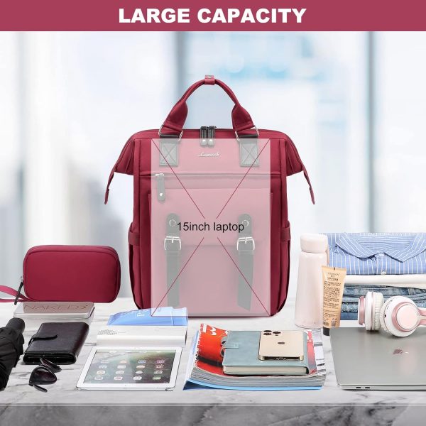 LOVEVOOK Laptop Backpack for Women Work Travel Backpack Purse, Commuter Business Computer Bag Teacher Nurse Bags, College School Backpack Student Bookbag with Multi-Pockets, 15.6 Inch, Black-brown - Image 13