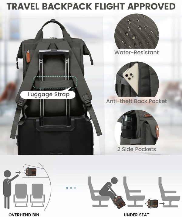 LOVEVOOK Laptop Backpack for Women Work Travel Backpack Purse, Commuter Business Computer Bag Teacher Nurse Bags, College School Backpack Student Bookbag with Multi-Pockets, 15.6 Inch, Black-brown - Image 30