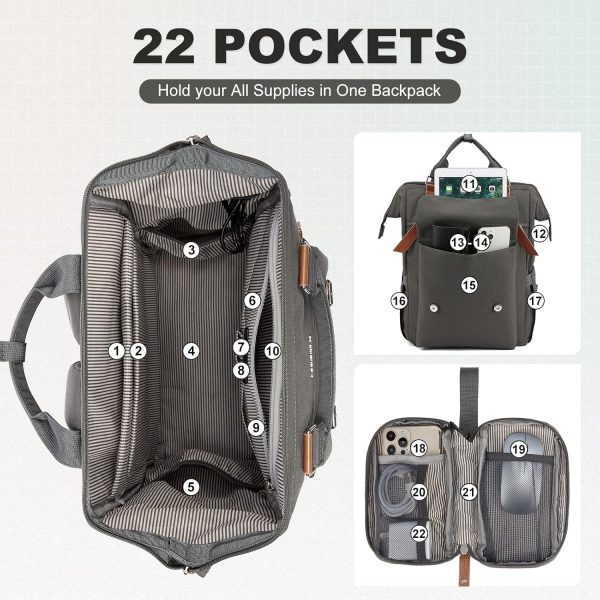LOVEVOOK Laptop Backpack for Women Work Travel Backpack Purse, Commuter Business Computer Bag Teacher Nurse Bags, College School Backpack Student Bookbag with Multi-Pockets, 15.6 Inch, Black-brown - Image 33