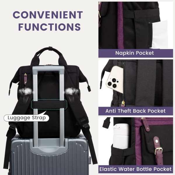 LOVEVOOK Laptop Backpack for Women Work Travel Backpack Purse, Commuter Business Computer Bag Teacher Nurse Bags, College School Backpack Student Bookbag with Multi-Pockets, 15.6 Inch, Black-brown - Image 47