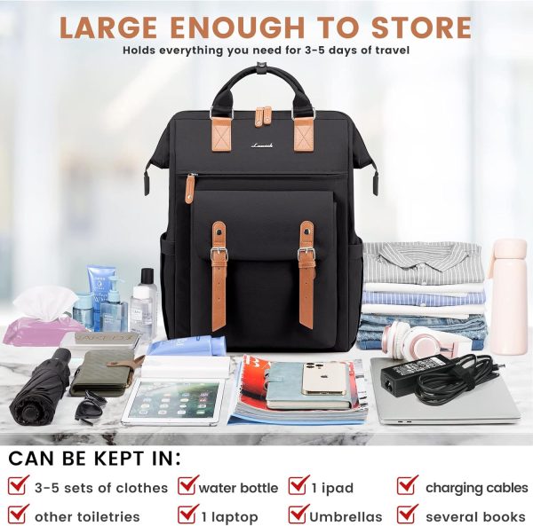 LOVEVOOK Laptop Backpack for Women Work Travel Backpack Purse, Commuter Business Computer Bag Teacher Nurse Bags, College School Backpack Student Bookbag with Multi-Pockets, 15.6 Inch, Black-brown - Image 52