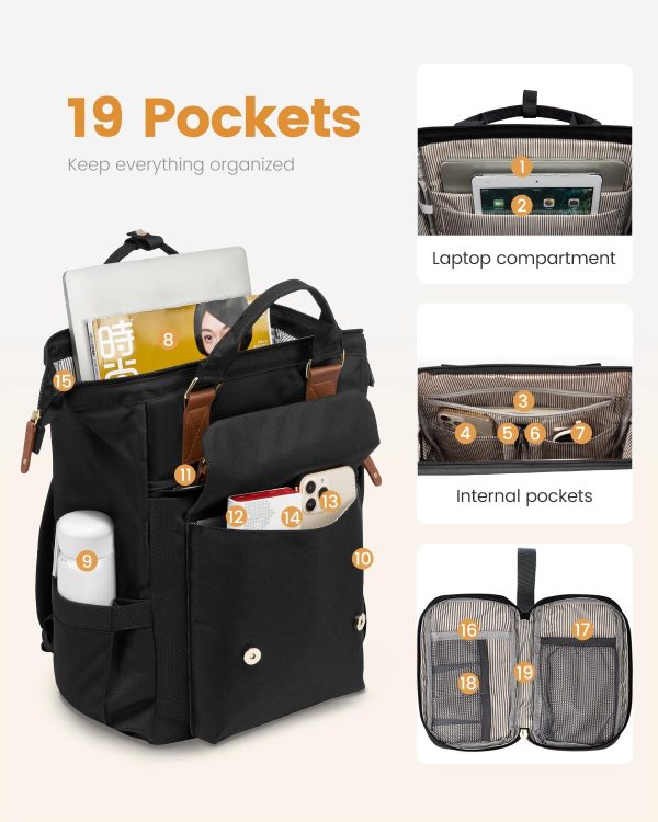 LOVEVOOK Laptop Backpack for Women Work Travel Backpack Purse, Commuter Business Computer Bag Teacher Nurse Bags, College School Backpack Student Bookbag with Multi-Pockets, 15.6 Inch, Black-brown - Image 54