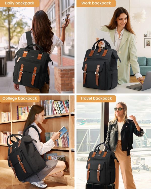 LOVEVOOK Laptop Backpack for Women Work Travel Backpack Purse, Commuter Business Computer Bag Teacher Nurse Bags, College School Backpack Student Bookbag with Multi-Pockets, 15.6 Inch, Black-brown - Image 58