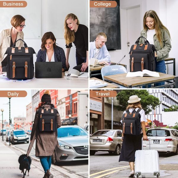 LOVEVOOK Laptop Backpack for Women Work Travel Backpack Purse, Commuter Business Computer Bag Teacher Nurse Bags, College School Backpack Student Bookbag with Multi-Pockets, 15.6 Inch, Black-brown - Image 64