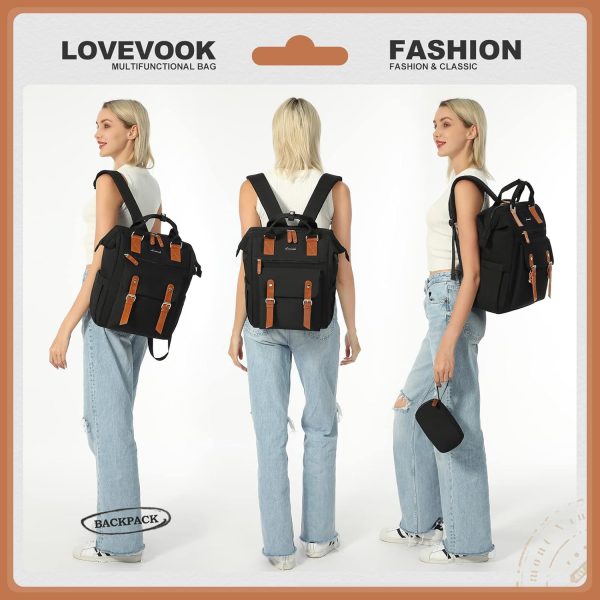LOVEVOOK Laptop Backpack for Women Work Travel Backpack Purse, Commuter Business Computer Bag Teacher Nurse Bags, College School Backpack Student Bookbag with Multi-Pockets, 15.6 Inch, Black-brown - Image 66