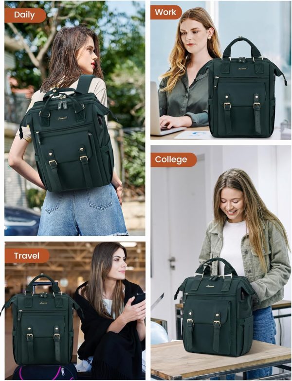 LOVEVOOK Laptop Backpack for Women Work Travel Backpack Purse, Commuter Business Computer Bag Teacher Nurse Bags, College School Backpack Student Bookbag with Multi-Pockets, 15.6 Inch, Black-brown - Image 75