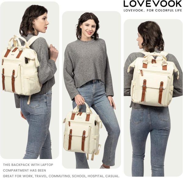 LOVEVOOK Laptop Backpack for Women Work Travel Backpack Purse, Commuter Business Computer Bag Teacher Nurse Bags, College School Backpack Student Bookbag with Multi-Pockets, 15.6 Inch, Black-brown - Image 86