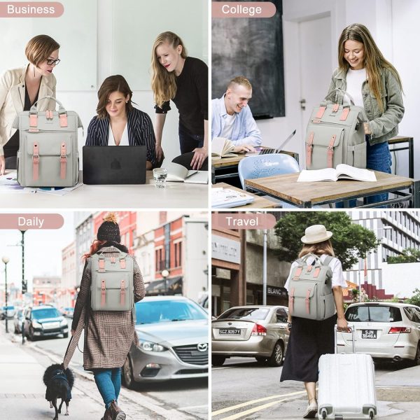 LOVEVOOK Laptop Backpack for Women Work Travel Backpack Purse, Commuter Business Computer Bag Teacher Nurse Bags, College School Backpack Student Bookbag with Multi-Pockets, 15.6 Inch, Black-brown - Image 95