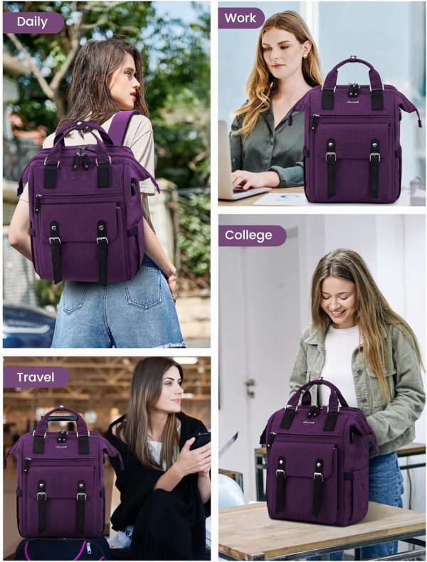 LOVEVOOK Laptop Backpack for Women Work Travel Backpack Purse, Commuter Business Computer Bag Teacher Nurse Bags, College School Backpack Student Bookbag with Multi-Pockets, 15.6 Inch, Black-brown - Image 101
