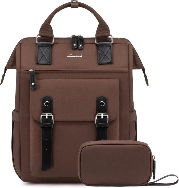 LOVEVOOK Laptop Backpack for Women Work Travel Backpack Purse, Commuter Business Computer Bag Teacher Nurse Bags, College School Backpack Student Bookbag with Multi-Pockets, 15.6 Inch, Black-brown - Image 105