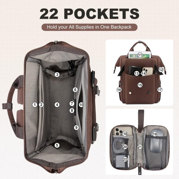 LOVEVOOK Laptop Backpack for Women Work Travel Backpack Purse, Commuter Business Computer Bag Teacher Nurse Bags, College School Backpack Student Bookbag with Multi-Pockets, 15.6 Inch, Black-brown - Image 106