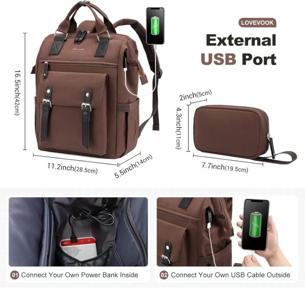 LOVEVOOK Laptop Backpack for Women Work Travel Backpack Purse, Commuter Business Computer Bag Teacher Nurse Bags, College School Backpack Student Bookbag with Multi-Pockets, 15.6 Inch, Black-brown - Image 107
