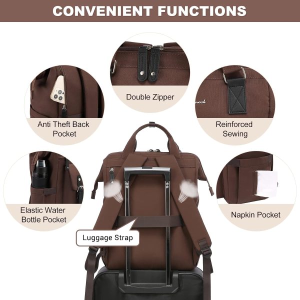 LOVEVOOK Laptop Backpack for Women Work Travel Backpack Purse, Commuter Business Computer Bag Teacher Nurse Bags, College School Backpack Student Bookbag with Multi-Pockets, 15.6 Inch, Black-brown - Image 108