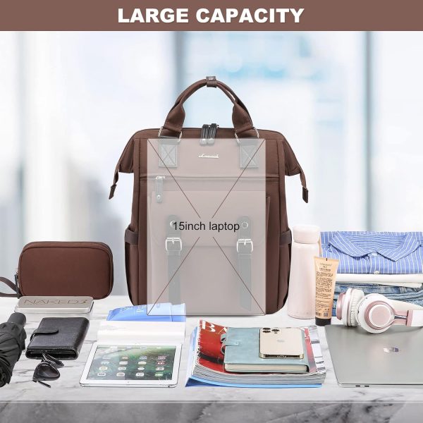 LOVEVOOK Laptop Backpack for Women Work Travel Backpack Purse, Commuter Business Computer Bag Teacher Nurse Bags, College School Backpack Student Bookbag with Multi-Pockets, 15.6 Inch, Black-brown - Image 109