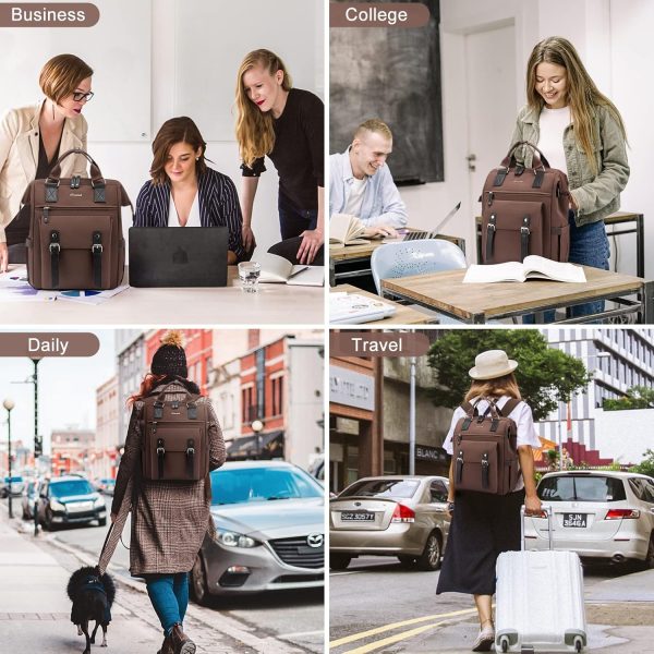 LOVEVOOK Laptop Backpack for Women Work Travel Backpack Purse, Commuter Business Computer Bag Teacher Nurse Bags, College School Backpack Student Bookbag with Multi-Pockets, 15.6 Inch, Black-brown - Image 110