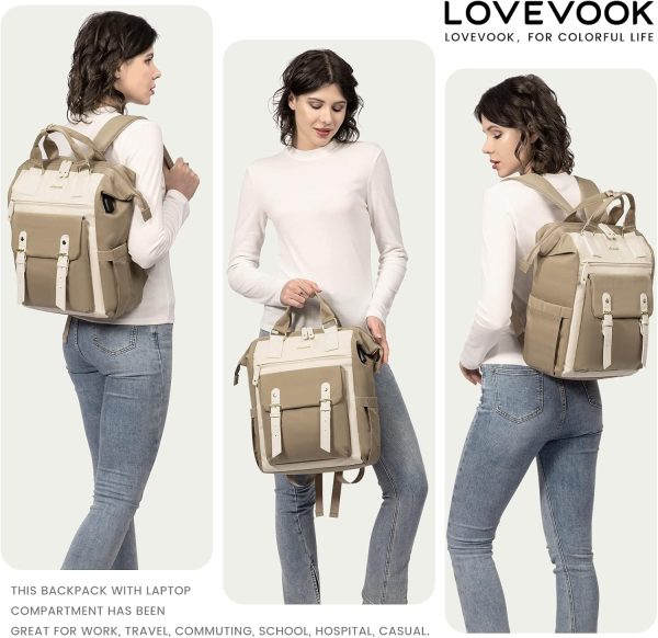 LOVEVOOK Laptop Backpack for Women Work Travel Backpack Purse, Commuter Business Computer Bag Teacher Nurse Bags, College School Backpack Student Bookbag with Multi-Pockets, 15.6 Inch, Black-brown - Image 116