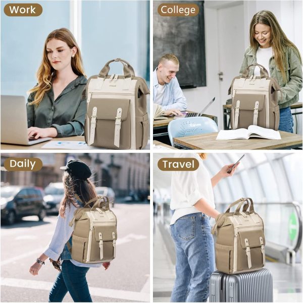 LOVEVOOK Laptop Backpack for Women Work Travel Backpack Purse, Commuter Business Computer Bag Teacher Nurse Bags, College School Backpack Student Bookbag with Multi-Pockets, 15.6 Inch, Black-brown - Image 119