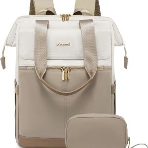 LOVEVOOK Laptop Backpack for Women, 15.6 Inch Work Laptop Bag with USB Port, Fashion Teacher Nurse Backpack Purse, Waterproof Travel Computer Backpack with Organizer Bag, 2PCS, Beige-Khaki