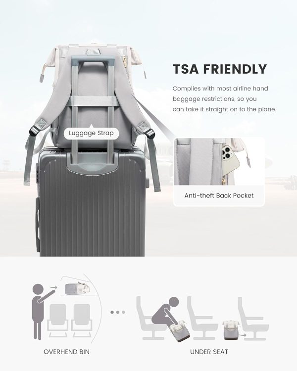 LOVEVOOK Laptop Backpack for Women, 15.6 Inch Work Laptop Bag with USB Port, Fashion Teacher Nurse Backpack Purse, Waterproof Travel Computer Backpack with Organizer Bag, 2PCS, Beige-Khaki - Image 6
