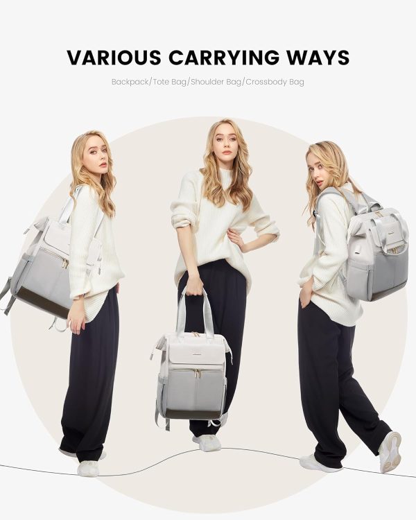 LOVEVOOK Laptop Backpack for Women, 15.6 Inch Work Laptop Bag with USB Port, Fashion Teacher Nurse Backpack Purse, Waterproof Travel Computer Backpack with Organizer Bag, 2PCS, Beige-Khaki - Image 7