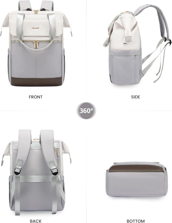 LOVEVOOK Laptop Backpack for Women, 15.6 Inch Work Laptop Bag with USB Port, Fashion Teacher Nurse Backpack Purse, Waterproof Travel Computer Backpack with Organizer Bag, 2PCS, Beige-Khaki - Image 10