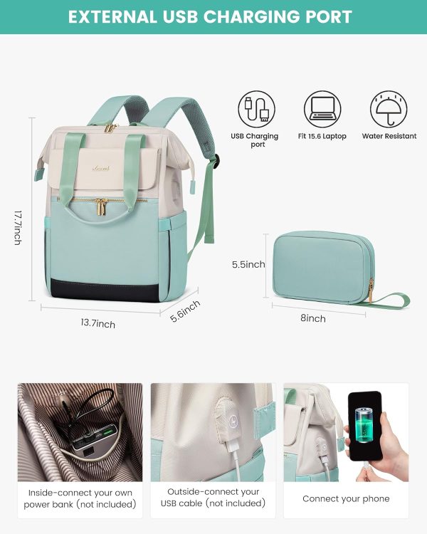 LOVEVOOK Laptop Backpack for Women, 15.6 Inch Work Laptop Bag with USB Port, Fashion Teacher Nurse Backpack Purse, Waterproof Travel Computer Backpack with Organizer Bag, 2PCS, Beige-Khaki - Image 14
